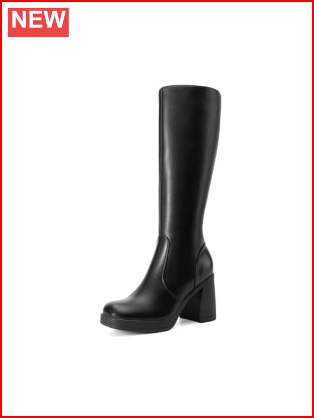 Faux Leather Knee High Platform Heeled Boots Square Toe Equestrian
